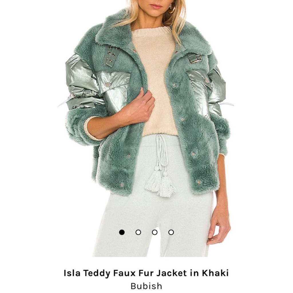 Isla Teddy Faux Fur Jacket In Khaki